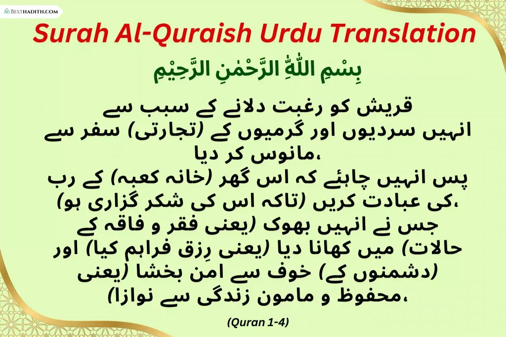 Surah Al Quraish Urdu Translation